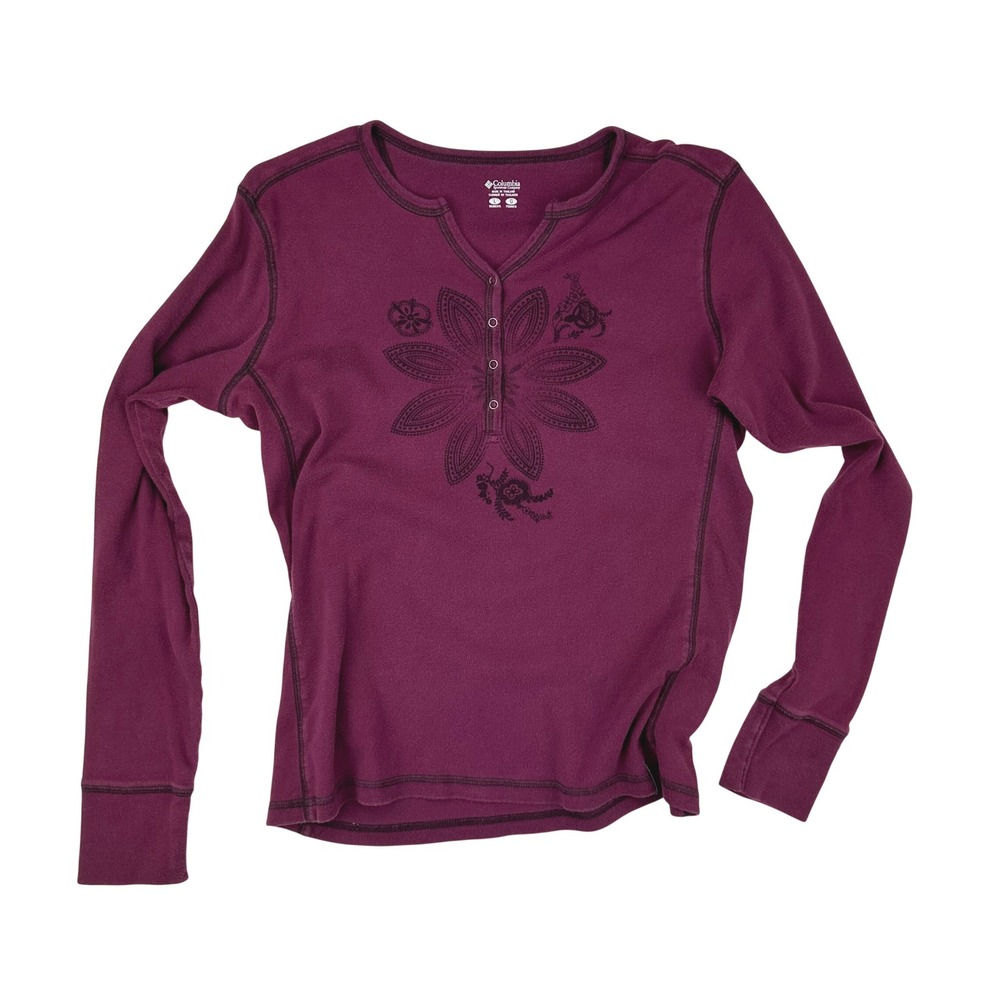 Columbia‎ Sportswear Floral Henley Shirt Women's L Purple Long Sleeve Outdoor